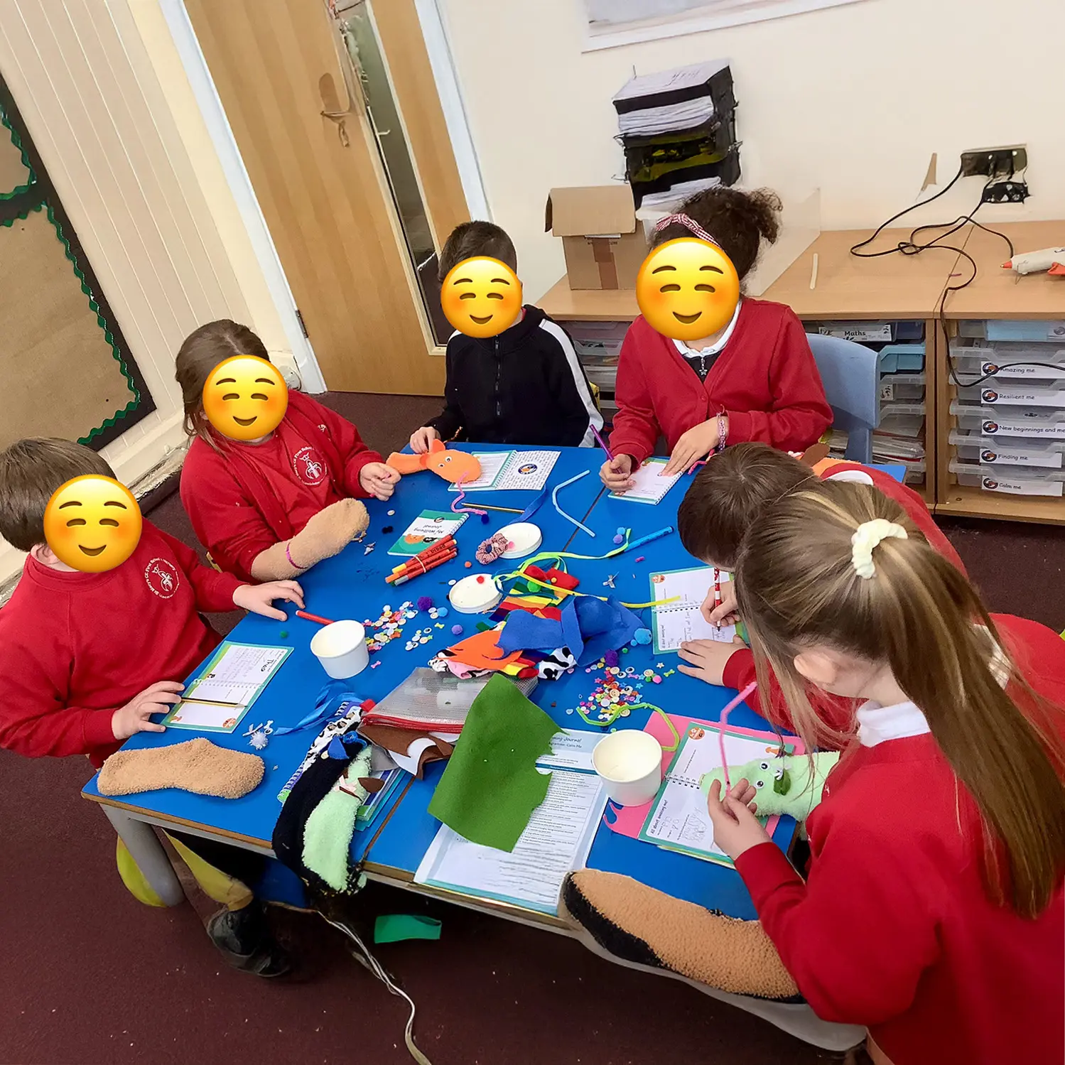 Image 2 – sock puppet making St Mary's West Moors Hamish & Milo